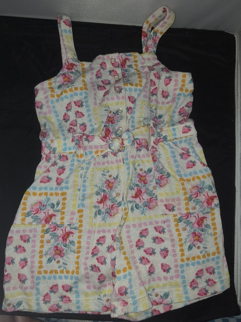 Floral Print Pink and Yellow Girls' Romper - XS